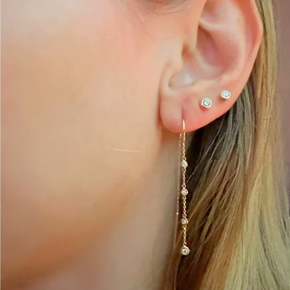 Diamond Threader Earrings 14K Yellow Gold - Picture 3 of 5